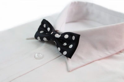 Boys Black With White Large Polka Dots Patterned Bow Tie