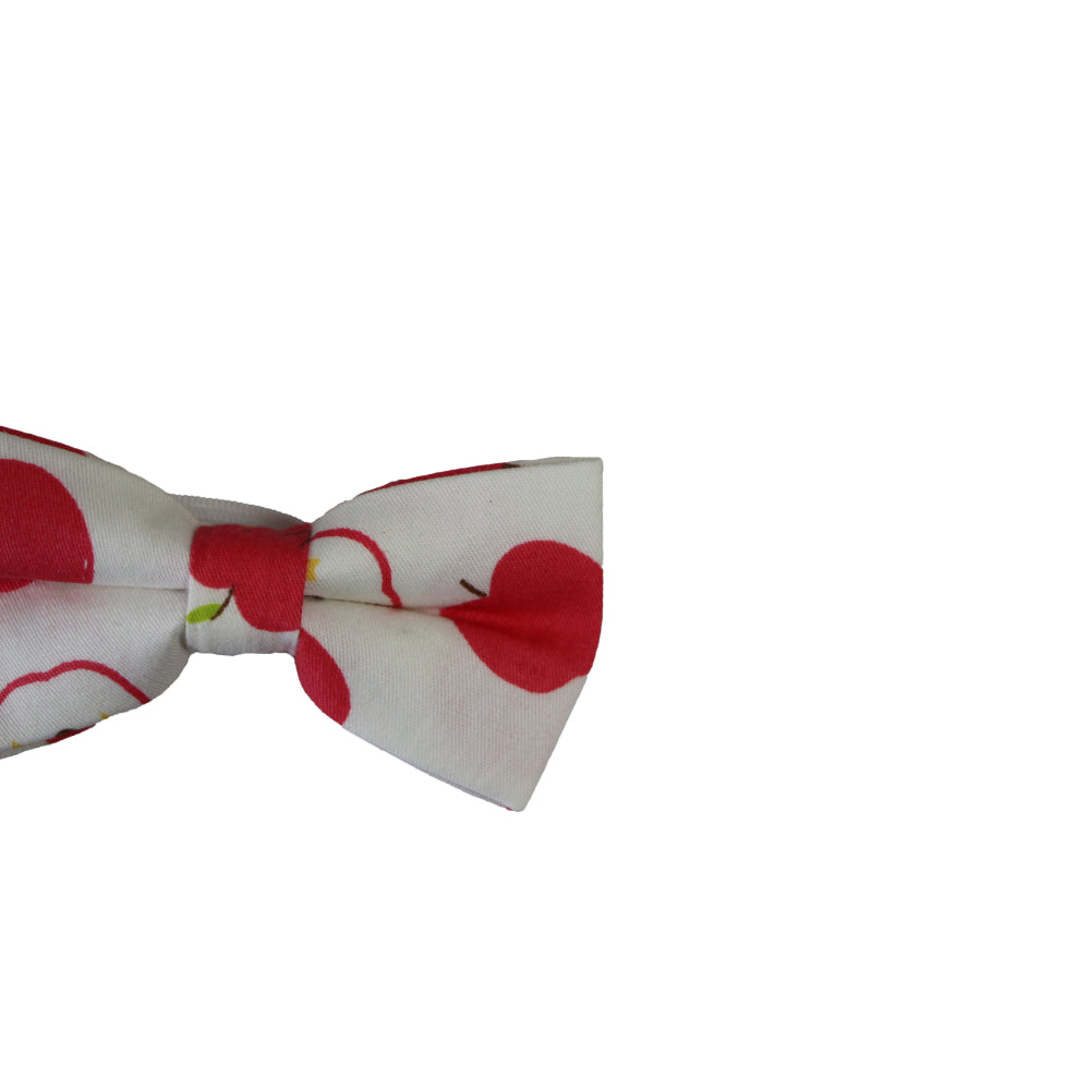 Boys White Red Apple Fruit Patterned Bow Tie