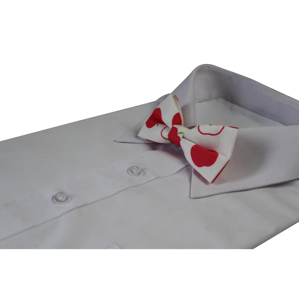 Boys White Red Apple Fruit Patterned Bow Tie