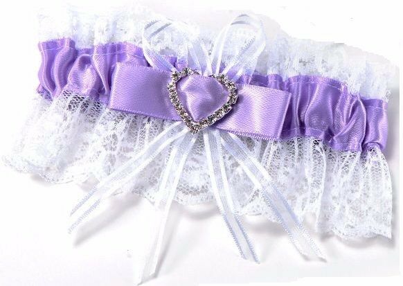 Bridal Garter Wedding Satin White Blue Purple Crystal Bow Heart Lace Diamante