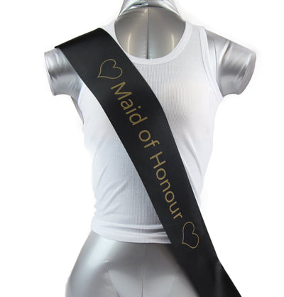 Bridal Hens Night Sash Party Black/Gold - Maid Of Honour