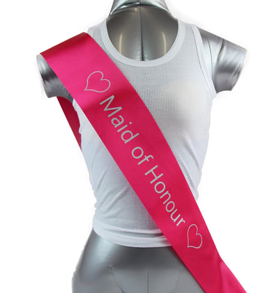Bridal Hens Night Sash Party Hot Pink/Silver - Maid Of Honour