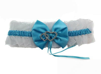 Bridal Wedding Garter Satin Blue Diamante Bow Heart Throw Keep Lace
