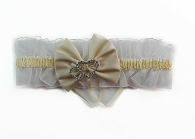 Bridal Wedding Garter Satin Ivory/Cream Diamante Bow Heart Throw Keep Lace