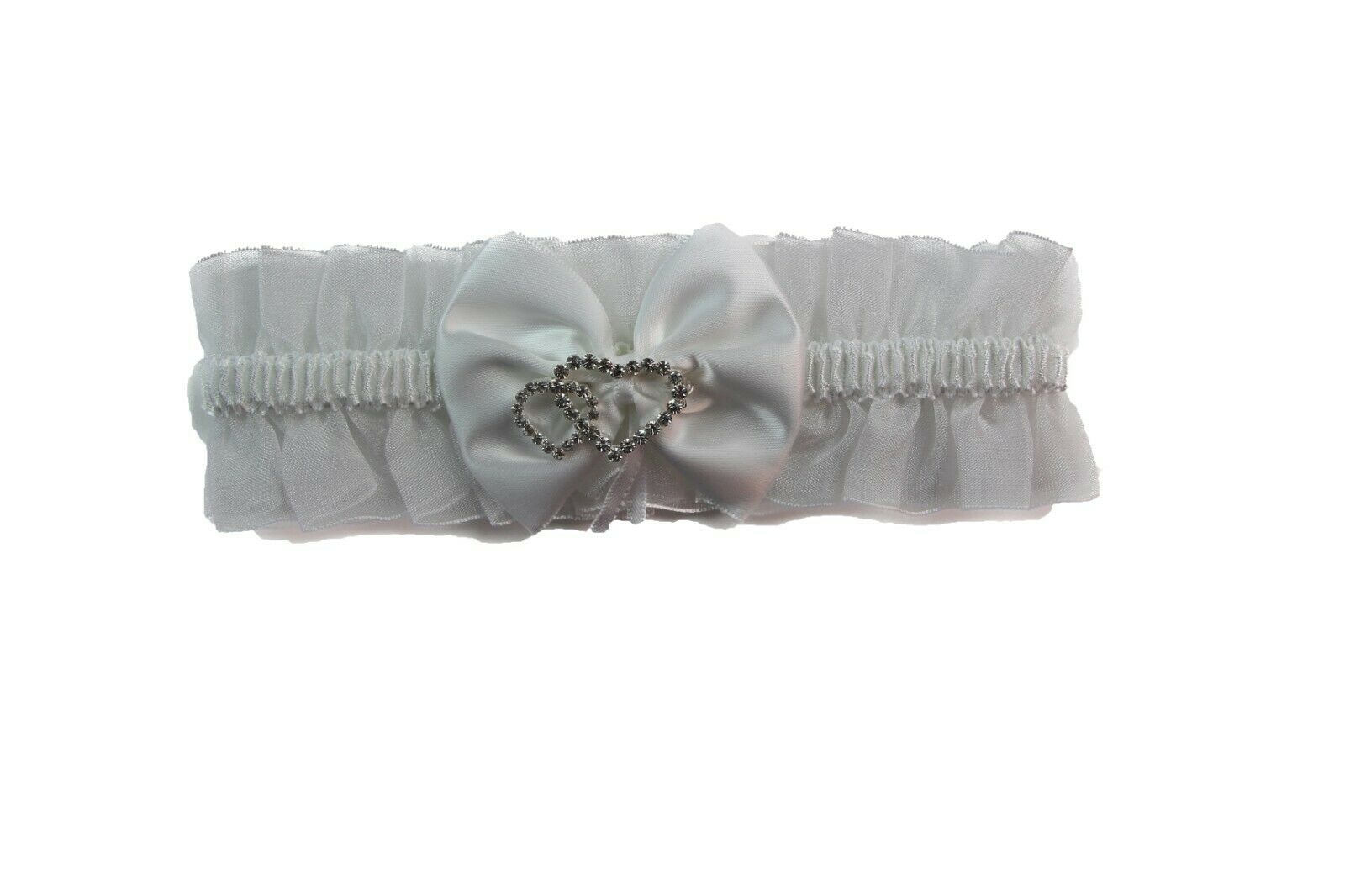 Bridal Wedding Garter Satin White Diamante Bow Heart Throw Keep Lace