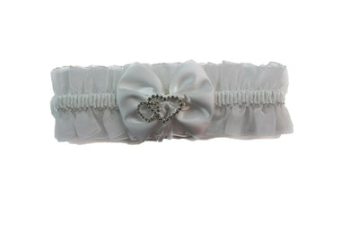 Bridal Wedding Garter Satin White Diamante Bow Heart Throw Keep Lace