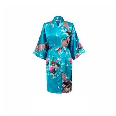 Bride Bridesmaid Gown Robe Satin Kimono Short Floral Bridal Wedding Teal