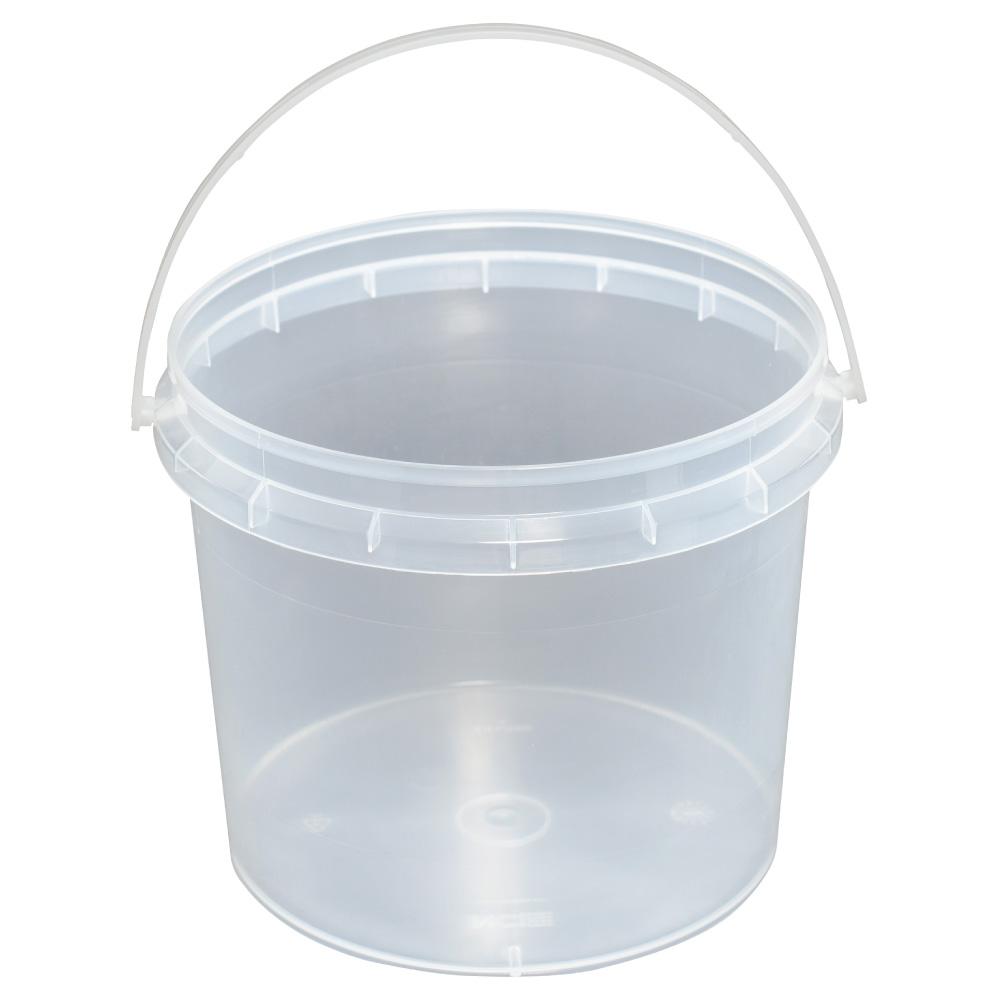 Bulk 10x 1.2L Plastic Buckets + Lids - Food Grade Empty Clear Tub With Handle