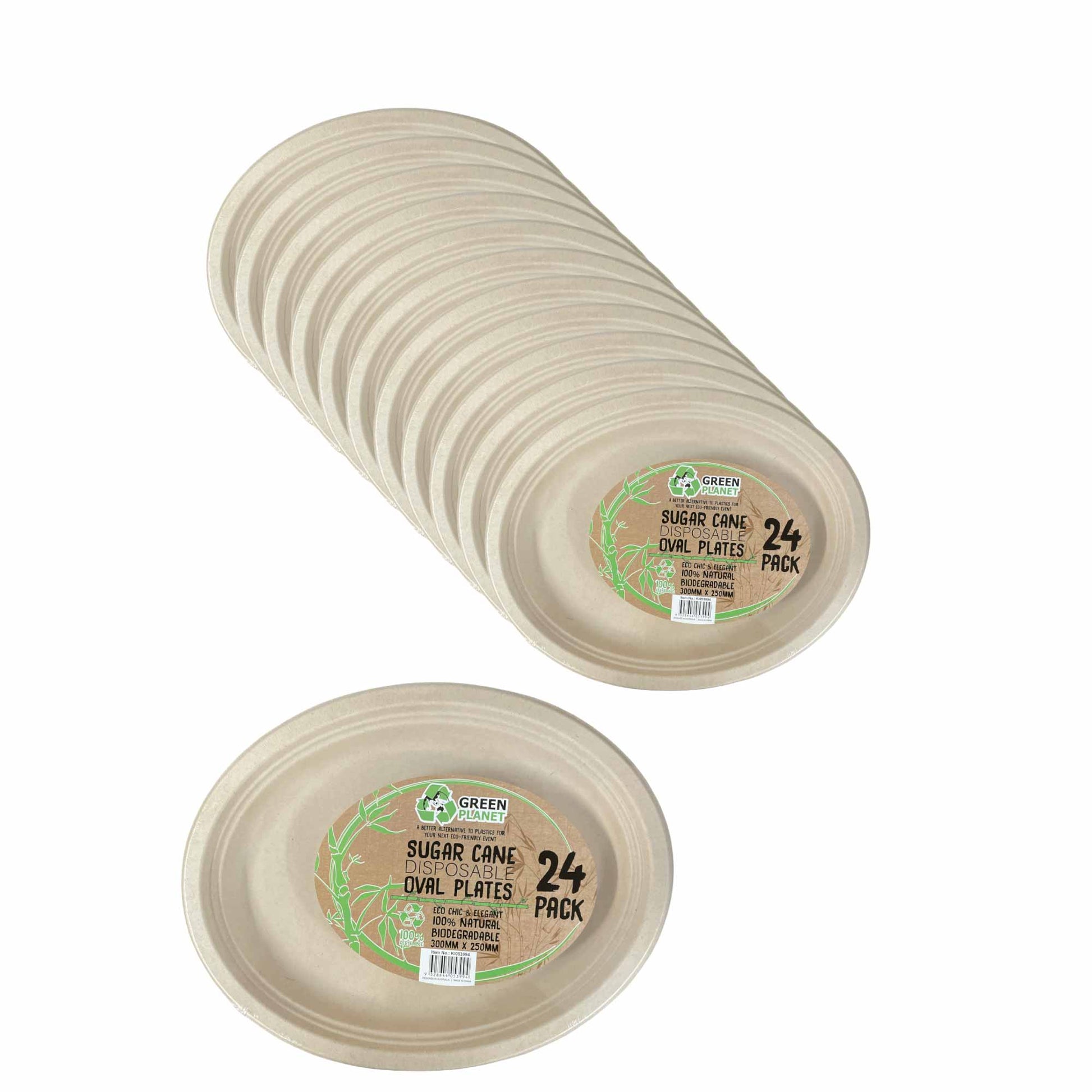 Bulk 12x 24 Pck Eco Disposable Party Plates Oval 30cm Biodegradable Sugar Cane