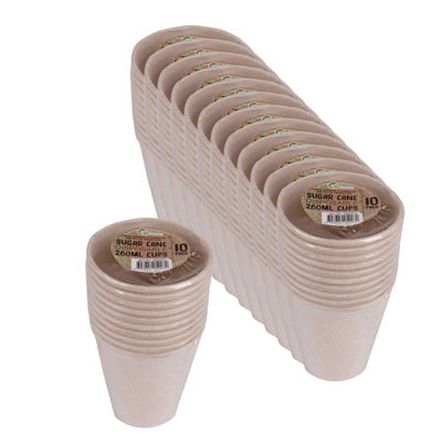 Bulk 24x 10 Pck Eco Friendly Disposable Party Cups 260ml Biodegradable Sugar Cane
