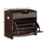 Artiss 2x Shoe Bench Set Flip Drawer Walnut