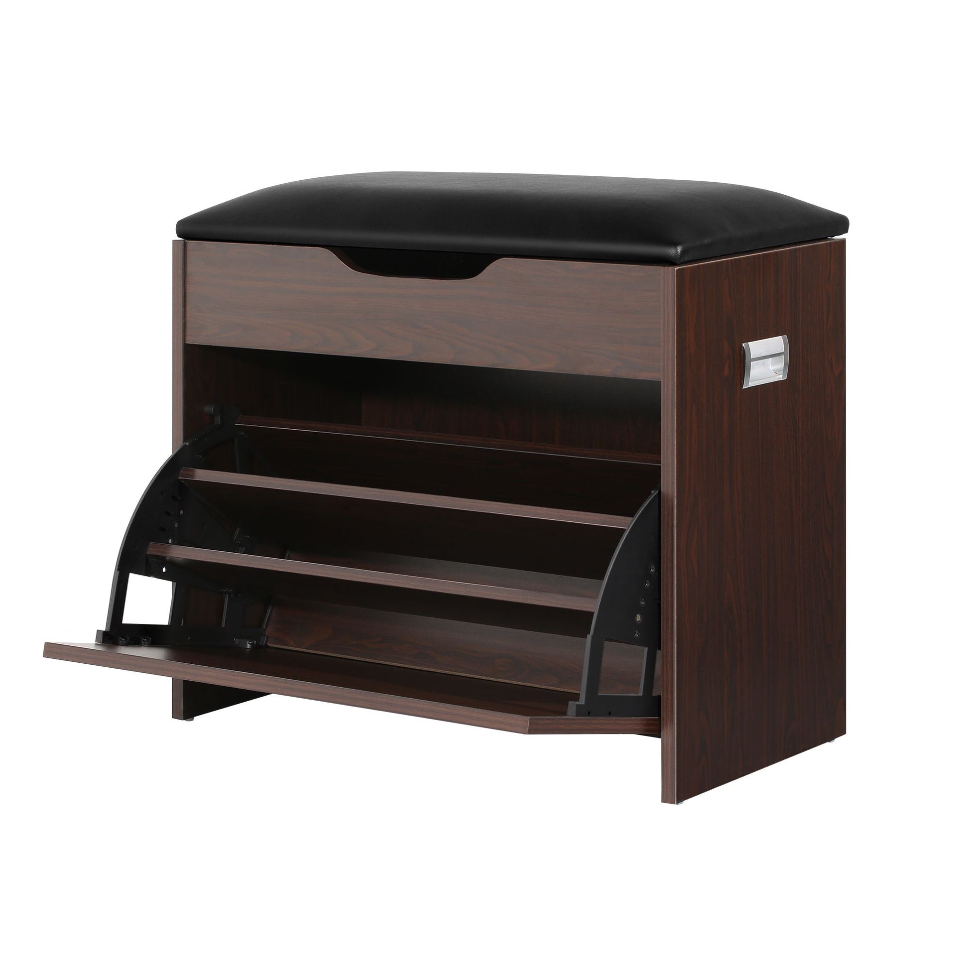 Artiss 2x Shoe Bench Set Flip Drawer Walnut