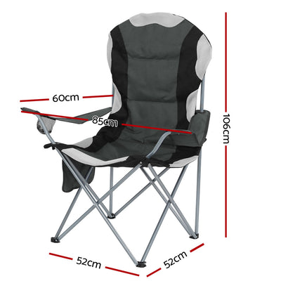 Weisshorn 2X Folding Camping Chairs Arm Chair Portable Outdoor Beach Fishing BBQ