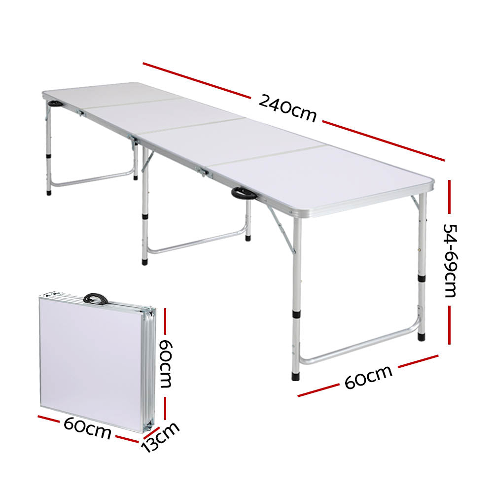 Weisshorn Folding Camping Table 240CM Portable Outdoor Picnic BBQ Aluminium Desk