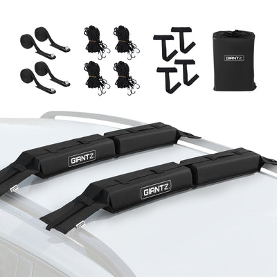 GIANTZ Kayak Roof Rack for Car, Universal Soft Roof Rack Pads for Surfboard SUP Canoe, Roof Bars for SUV Sedan without Side Rails, Portable Cross Bars with 4.5m Tie Down Straps & Ropes, 80kg Capacity
