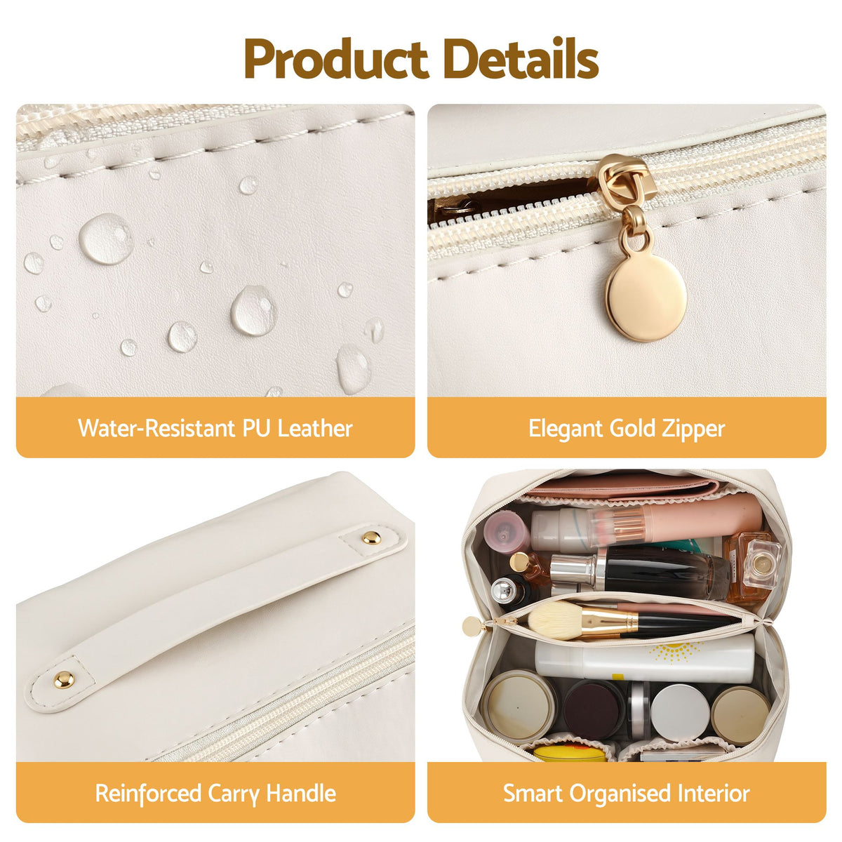 Embellir Makeup Case Portable Cosmetic Bag Organiser Toiletry Travel Bag PU White