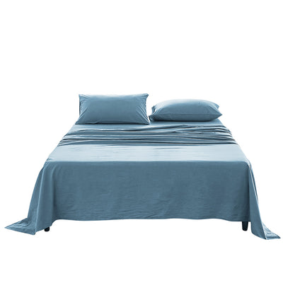 Cosy Club Washed Cotton Sheet Set Blue Double