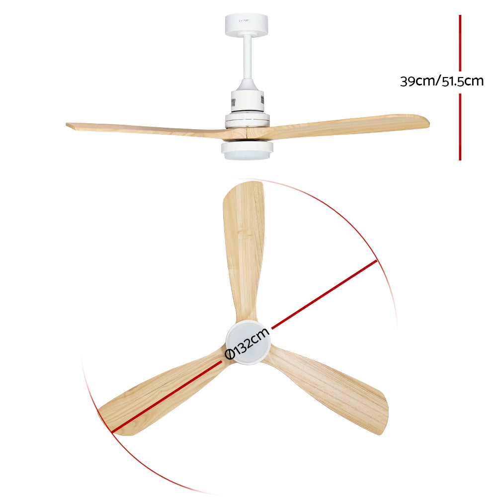 Devanti 52'' Ceiling Fan DC Motor LED Light Remote - Light Wood