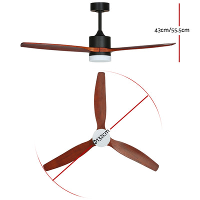 Devanti 52'' Ceiling Fan LED Light Remote Control Wooden Blades Dark Wood Fans