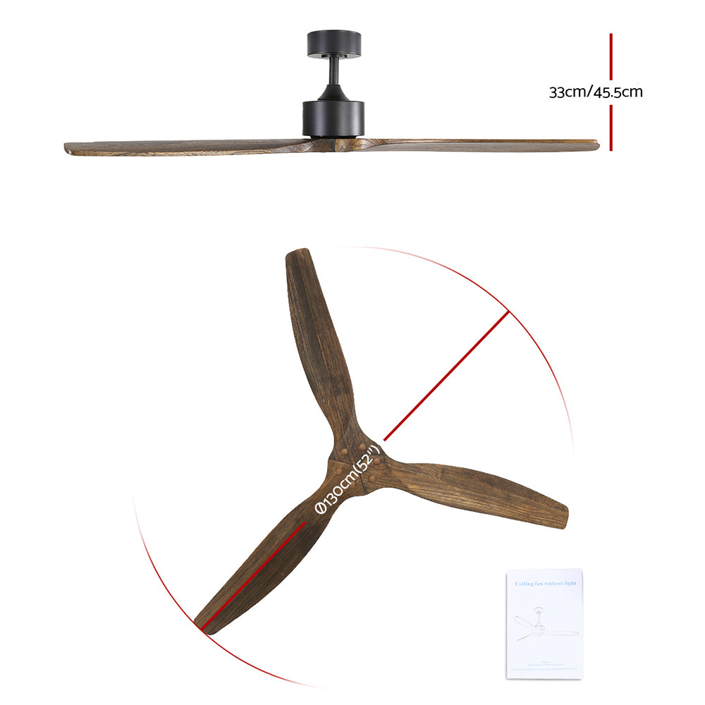 Devanti 52'' Ceiling Fan With Remote Control Fans 3 Wooden Blades Timer 1300mm