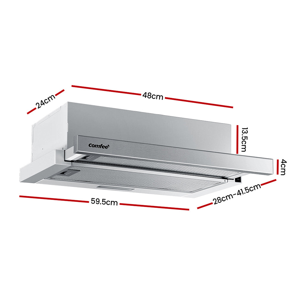 Comfee Rangehood 600mm Range Hood Slide Out 60cm Stainless Steel Kitchen Canopy