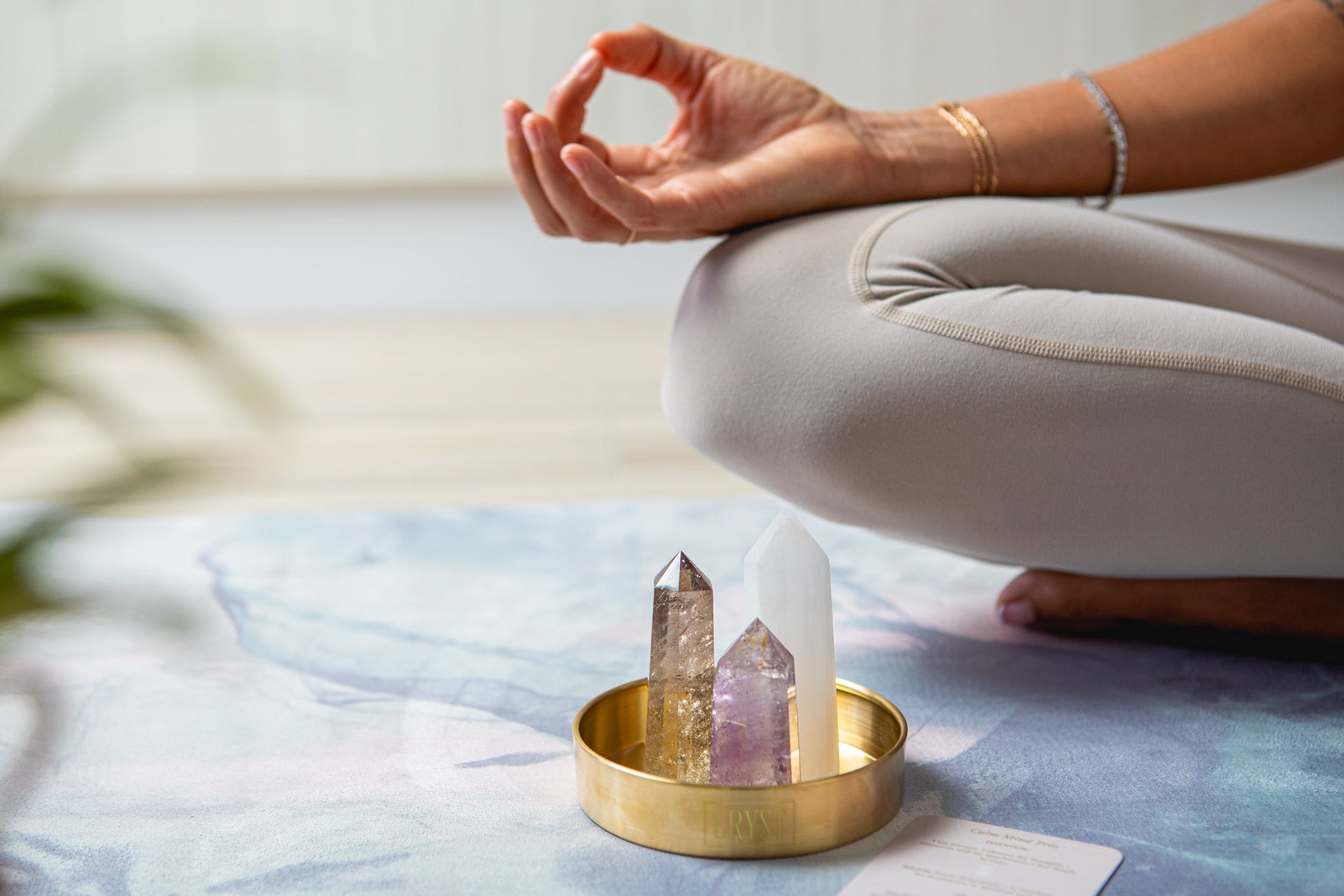 Calm Mind Crystal Trio - Selenite, Smoky Quartz + Amethyst