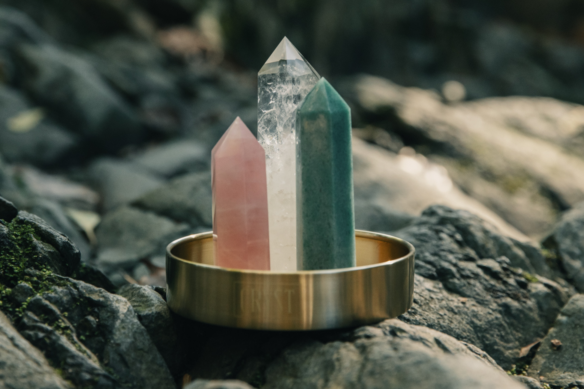Calming + Healing Crystal Trio - Green Aventurine, Rose Quartz + Clear Quartz