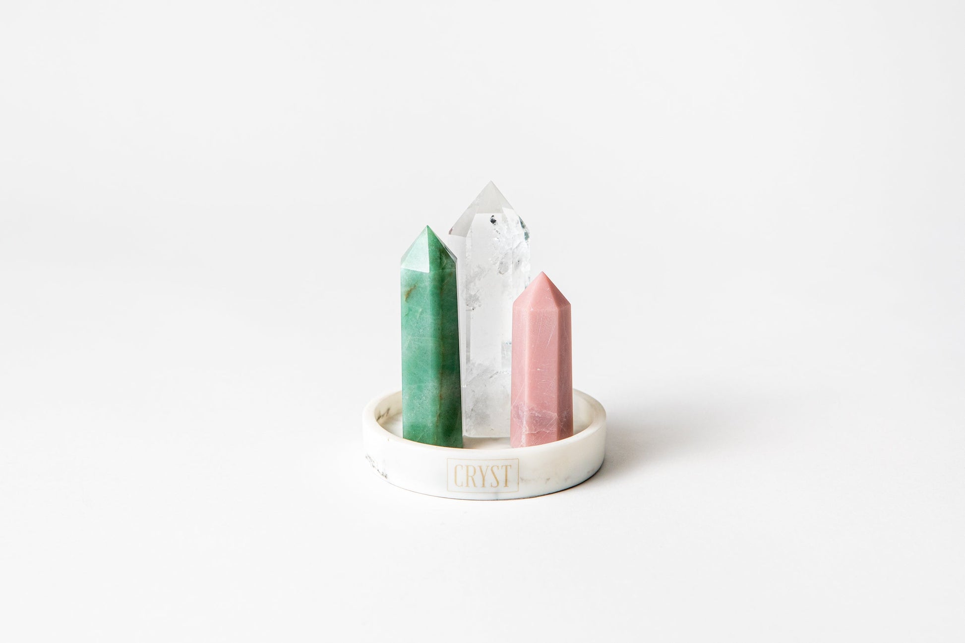 Calming + Healing Crystal Trio - Green Aventurine, Rose Quartz + Clear Quartz