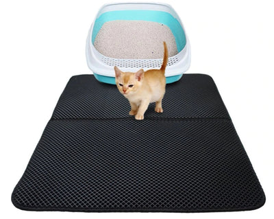Cat Litter Pad - Double Layer Black Waterproof Dropping Catcher Pet Folding Mat