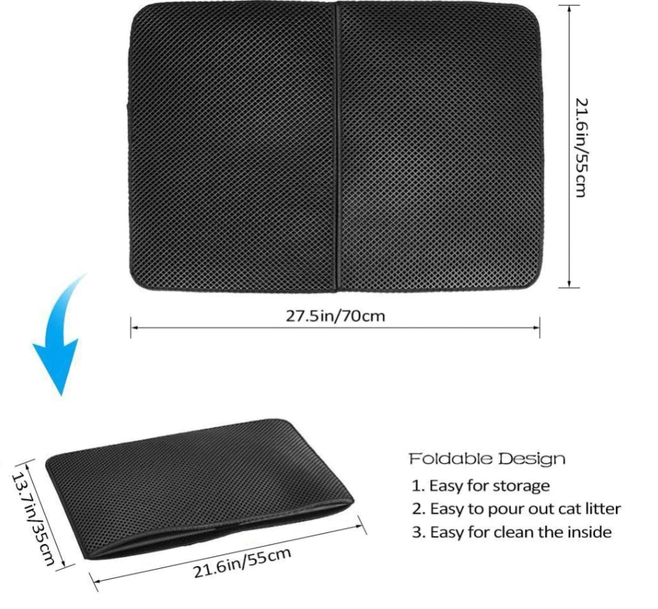 Cat Litter Pad - Double Layer Black Waterproof Dropping Catcher Pet Folding Mat