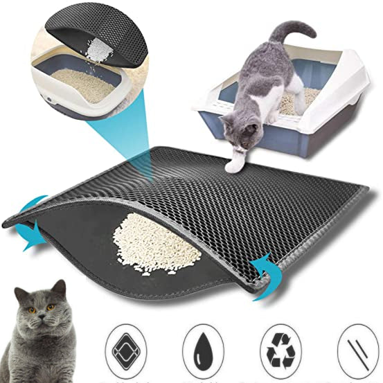 Cat Litter Pad - Double Layer Black Waterproof Dropping Catcher Pet Folding Mat