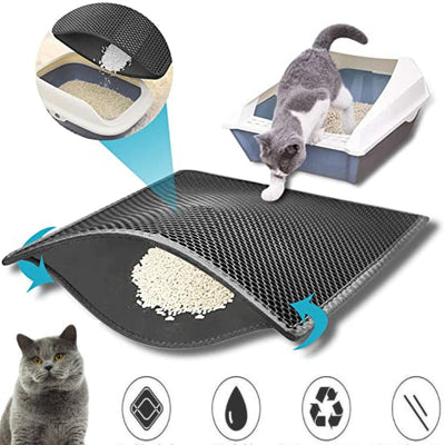 Cat Litter Pad - Double Layer Black Waterproof Dropping Catcher Pet Folding Mat