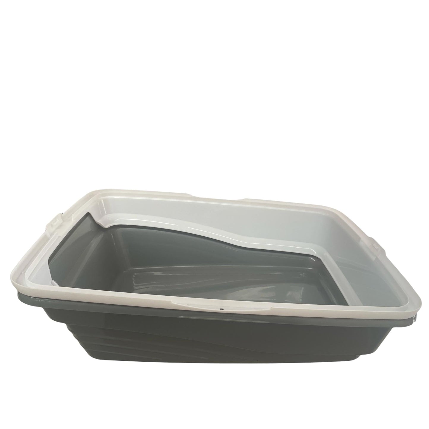 Cat Litter Tray Plastic 48x38.5x12cm Non Spill Mess Guard Rim Grey White Kitty Pan