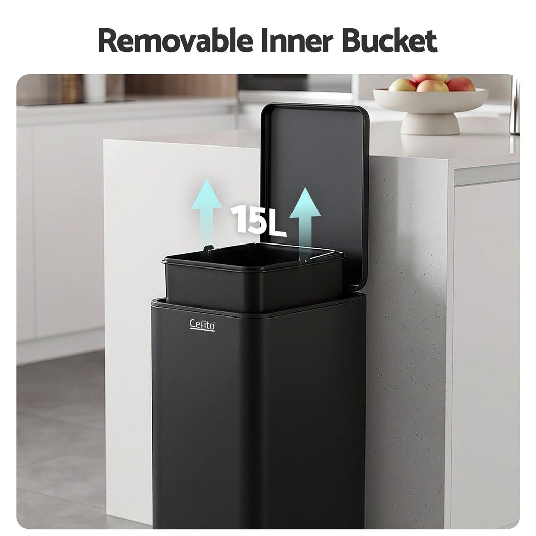 Cefito 15L Pedal Rubbish Bin Slim Carbon Steel Garbage Bin for Home Black