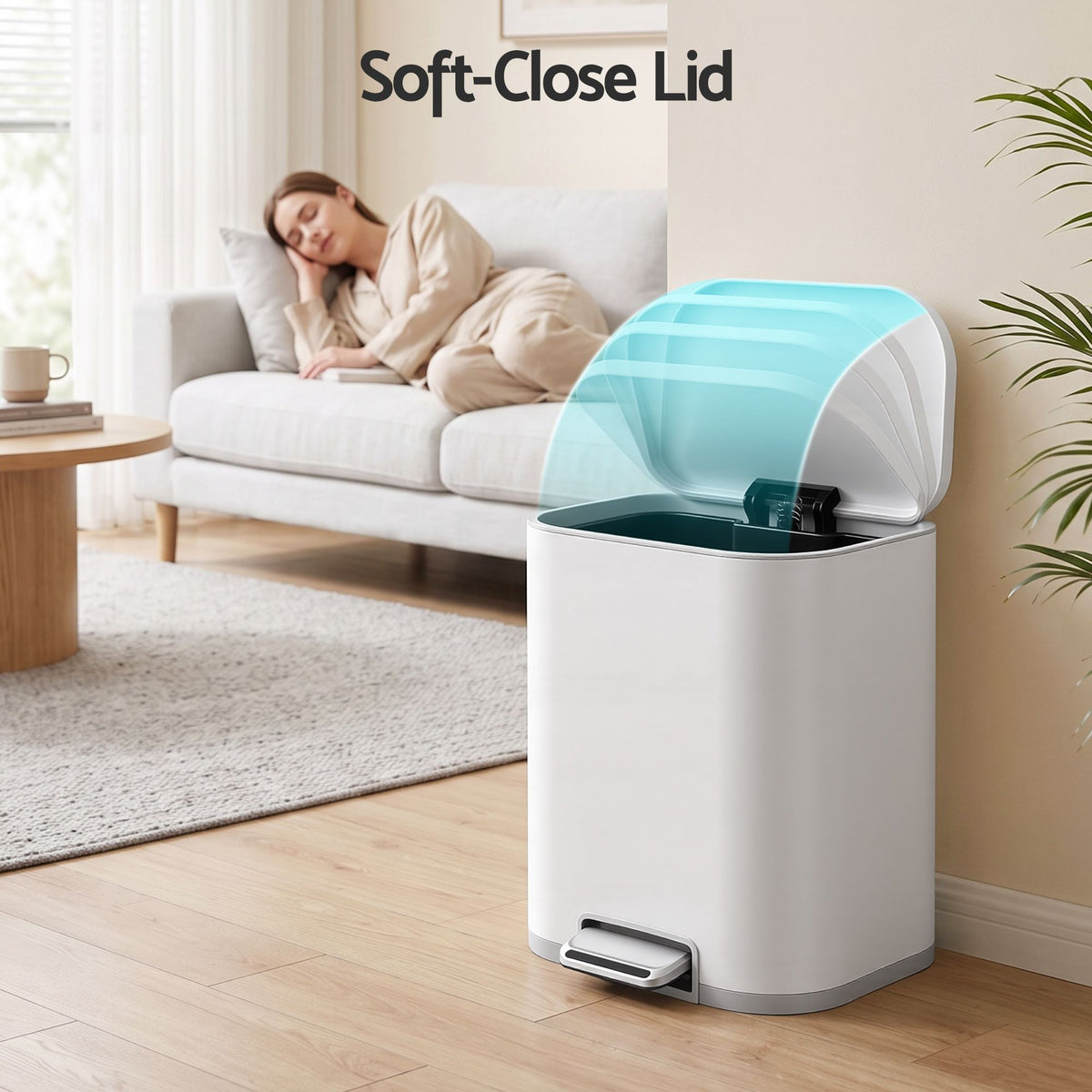 Cefito 20L Trash Bin Steel Pedal Bins Soft Close Kitchen Rubbish Waste Can White