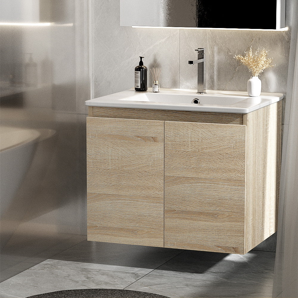 Cefito Vanity Unit Basin Cabinet Storage Bathroom Wall Mounted Ceramic 600mm Oak