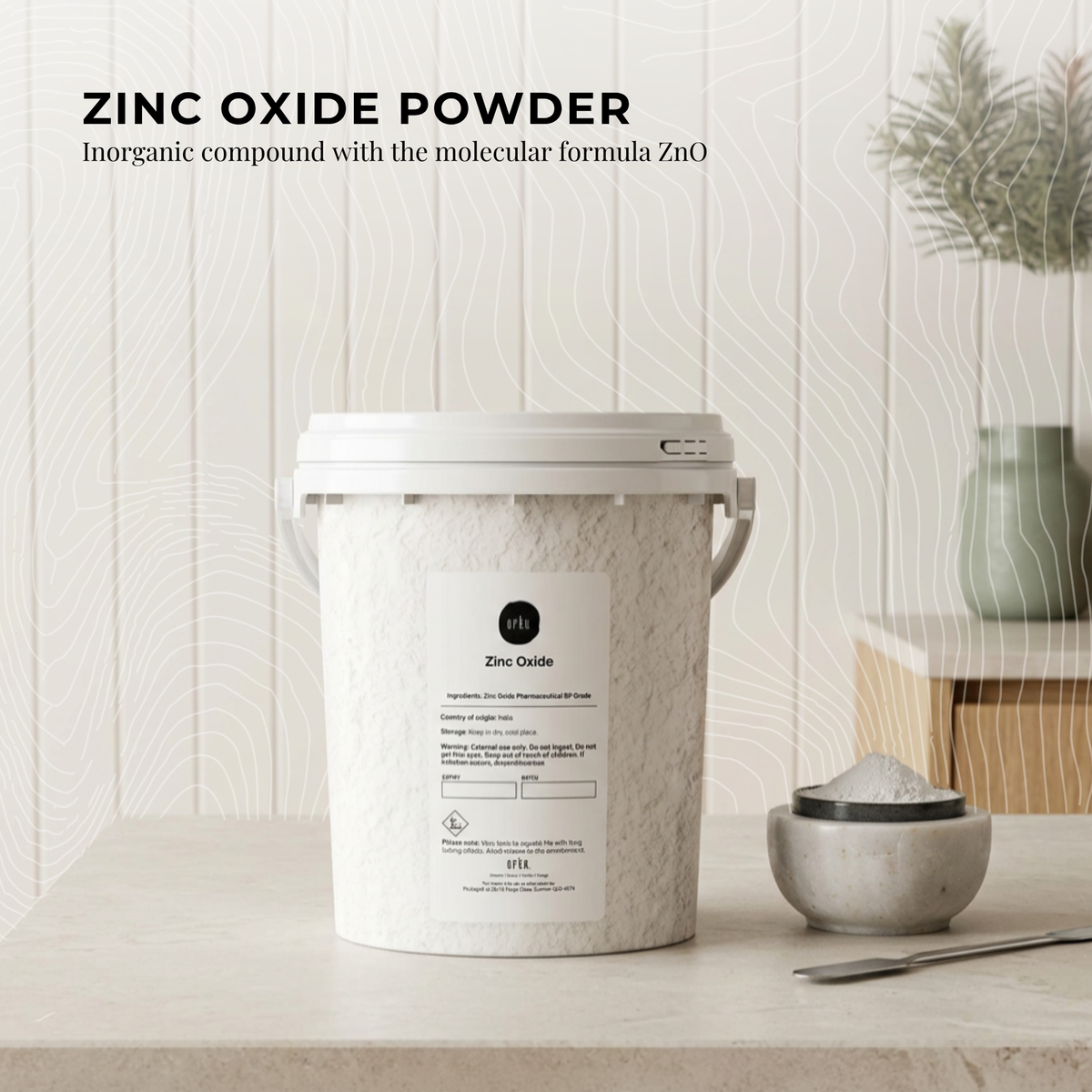 Orku Zinc Oxide Powder Food Grade 99.9% ZnO Fine Raw Material Buckets