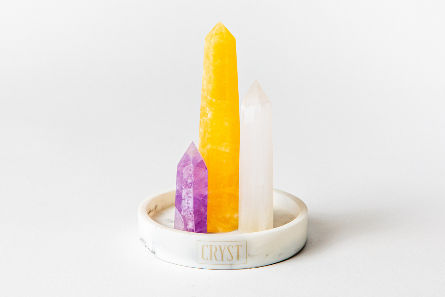 Clearing Energy Crystal Trio - Orange Calcite, Selenite + Amethyst