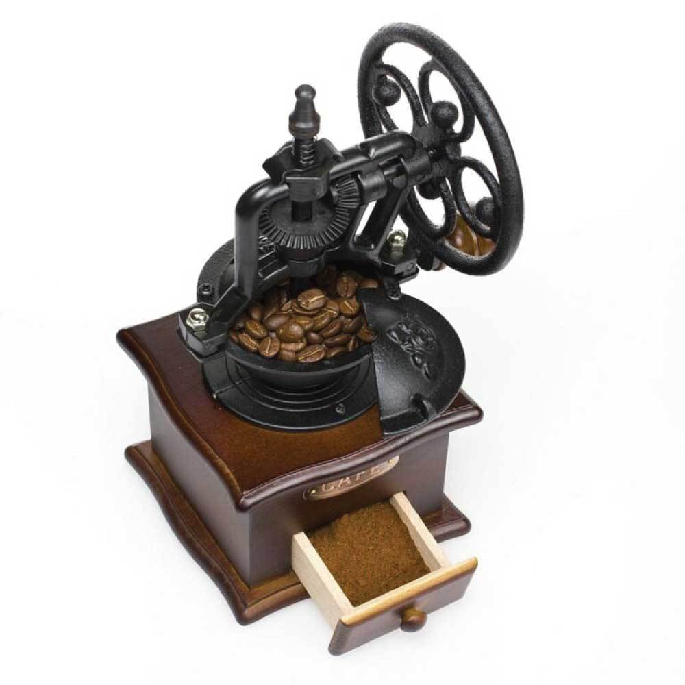 Coffee Bean Grinder - Vintage Retro Manual Wood Hand Wheel Nut Mill