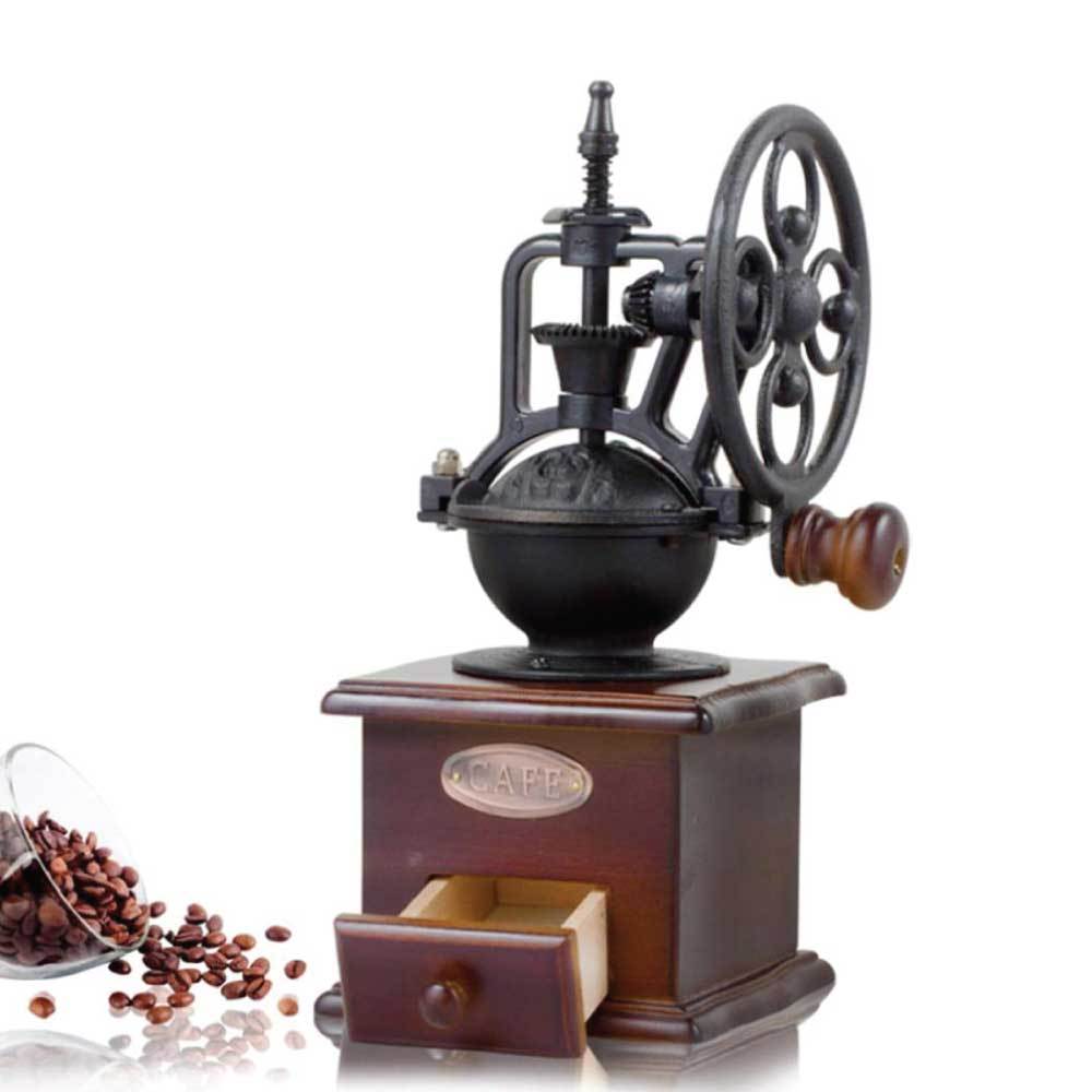 Coffee Bean Grinder - Vintage Retro Manual Wood Hand Wheel Nut Mill