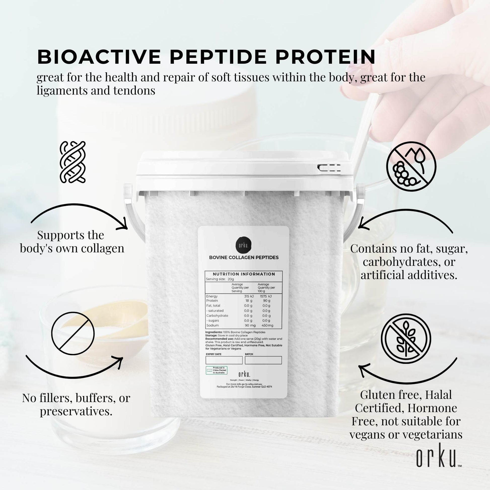 Collagen Powder Tub - Bovine Hydrolysate Protein Peptide Supplement Unflavoured
