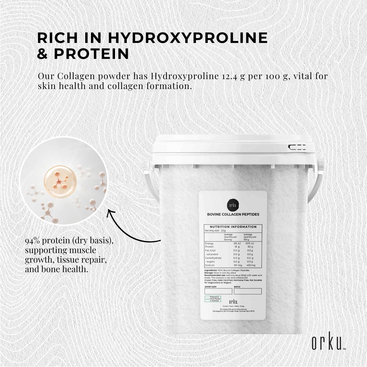 Collagen Powder Tub - Bovine Hydrolysate Protein Peptide Supplement Unflavoured