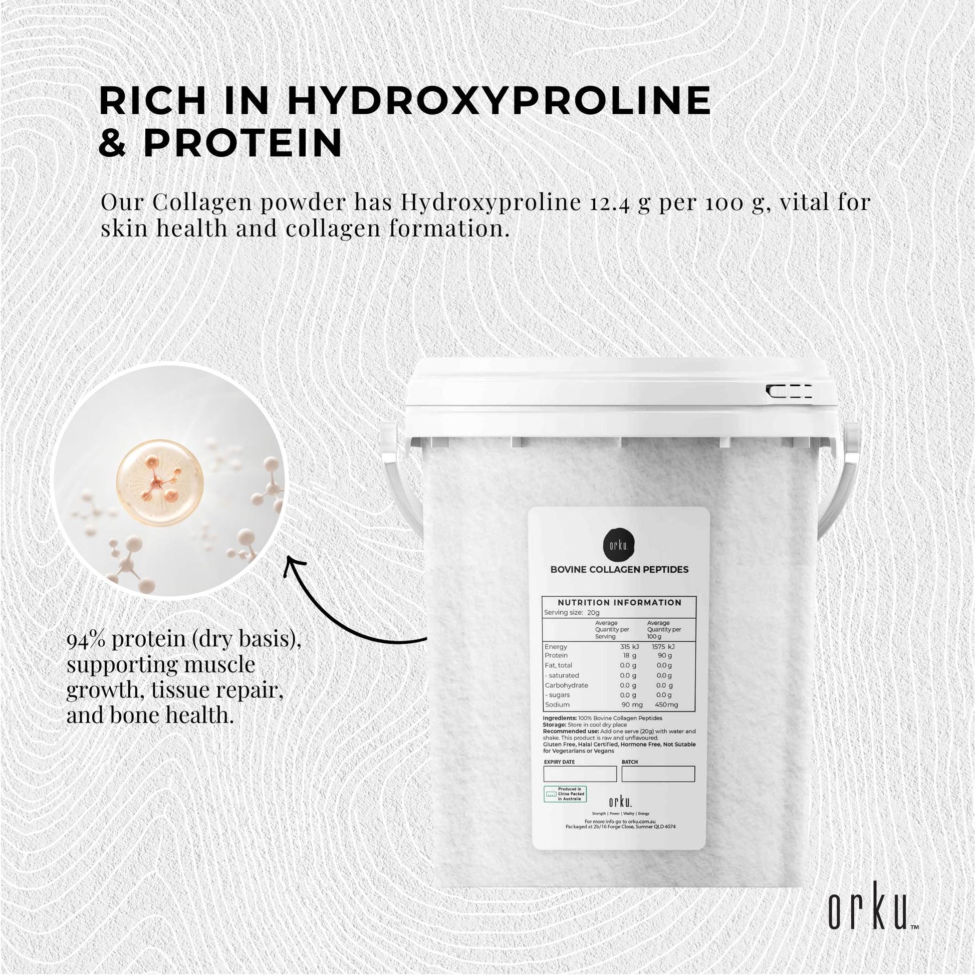Collagen Powder Tub - Bovine Hydrolysate Protein Peptide Supplement Unflavoured