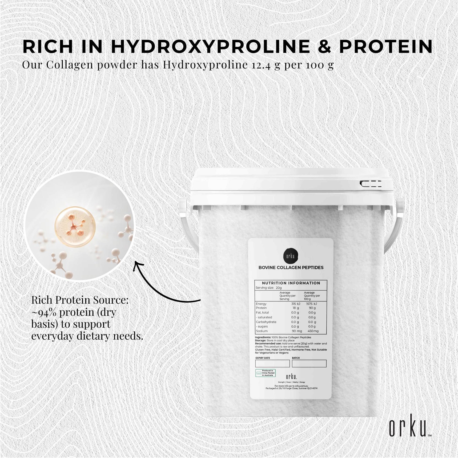 Collagen Powder Tub - Bovine Hydrolysate Protein Peptide Supplement Unflavoured