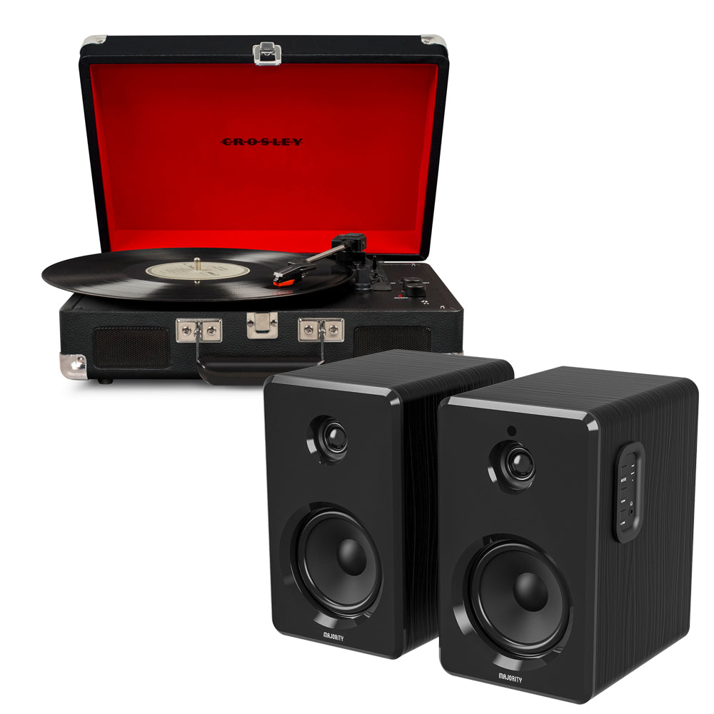 Crosley Cruiser Bluetooth Portable Turntable - Black + Bundled Majority D40X Bluetooth Speakers