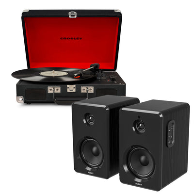 Crosley Cruiser Bluetooth Portable Turntable - Black + Bundled Majority D40X Bluetooth Speakers