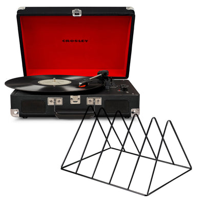 Crosley Cruiser Bluetooth Portable Turntable - Black + Gadhouse Vinyl Rack Bundle - Black