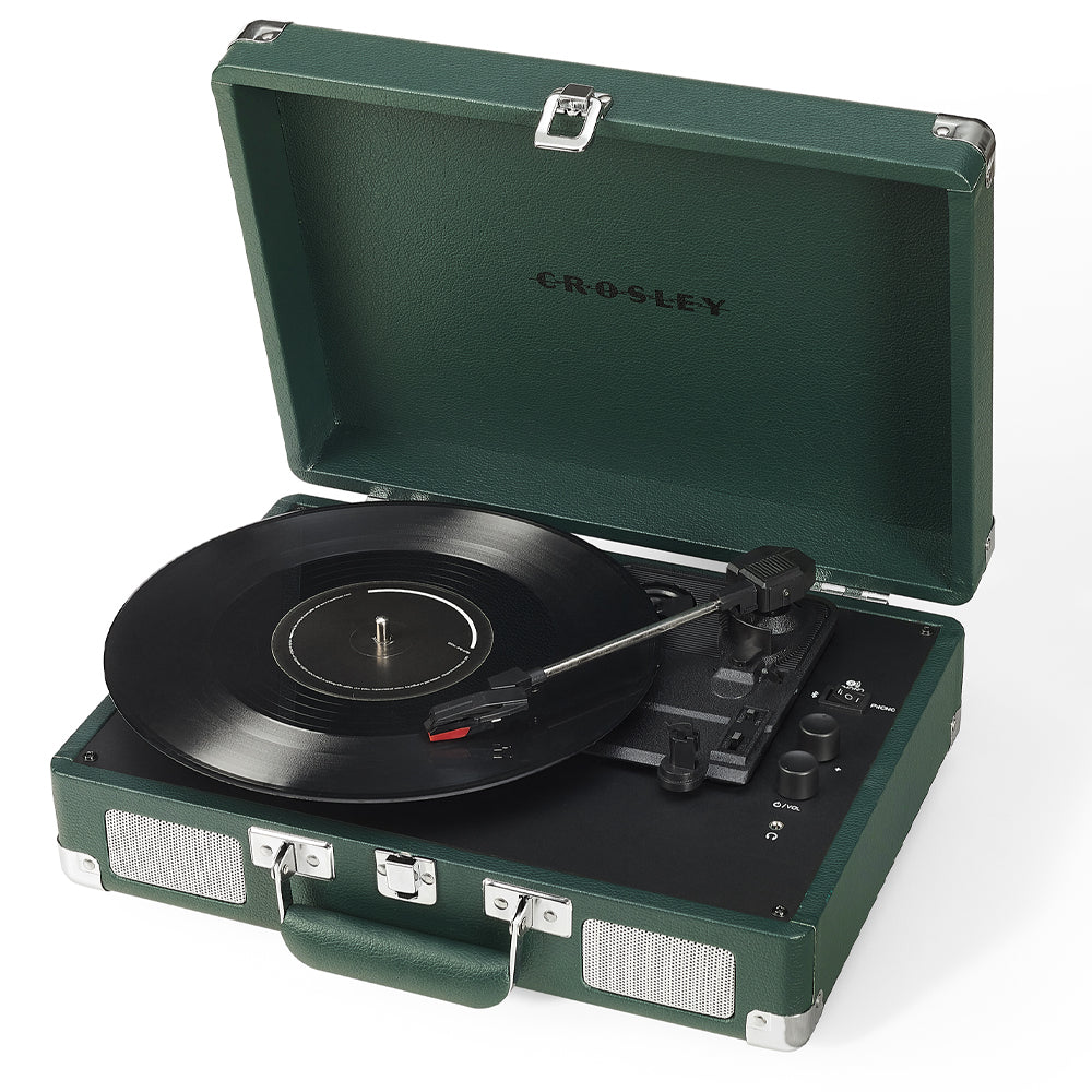 Crosley Cruiser Bluetooth Portable Turntable - Emerald Green + Bundled Majority D40X Bluetooth Speakers