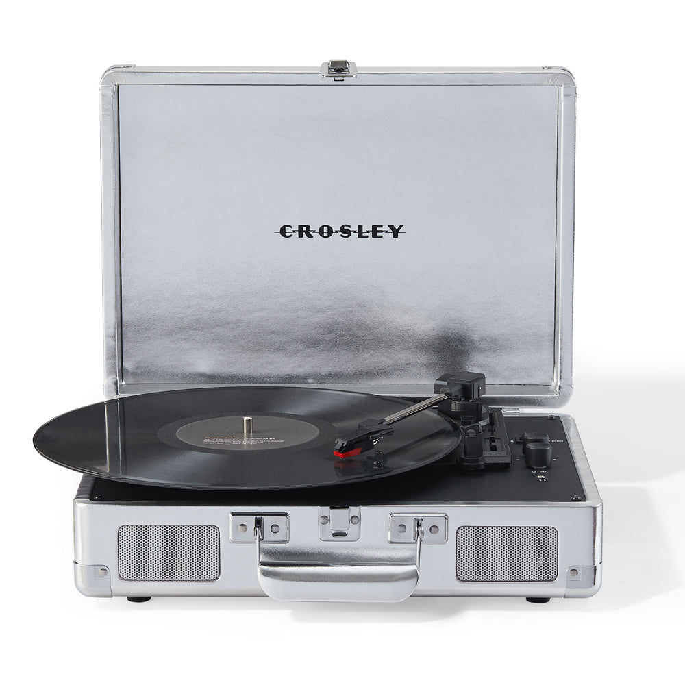 Crosley Cruiser Bluetooth Portable Turntable - Silver + Bundled Crosley Record Storage Display Stand