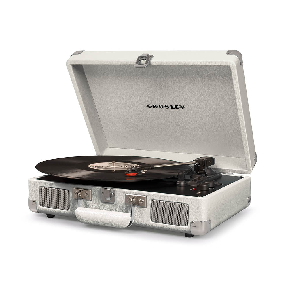 Crosley Cruiser Bluetooth Portable Turntable - White Sands + Bundled Majority D40X Bluetooth Speakers